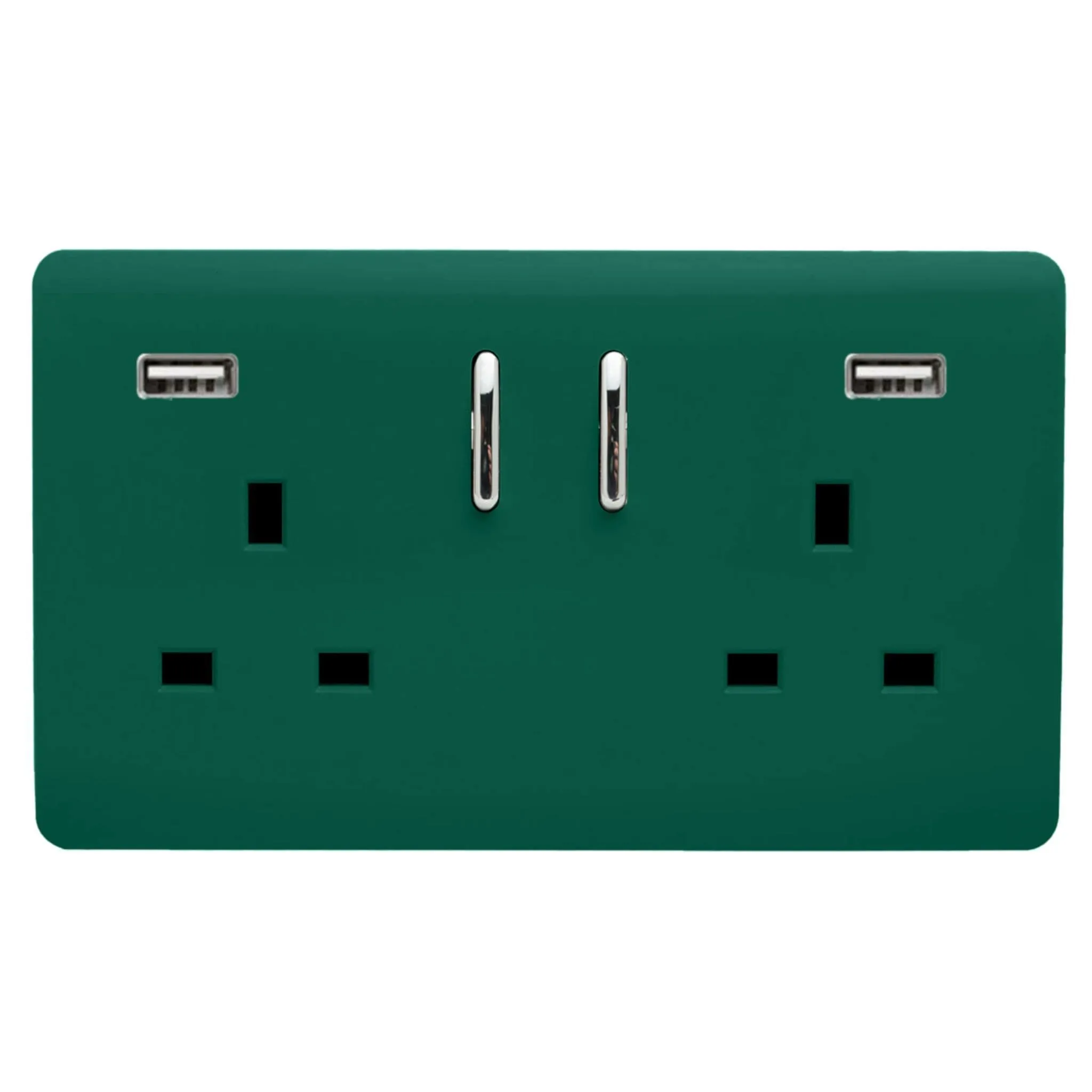 ART-SKT213USB21AADG  2 Gang 13Amp Short S/W Double Socket With 2x2.1Mah USB Dark Green